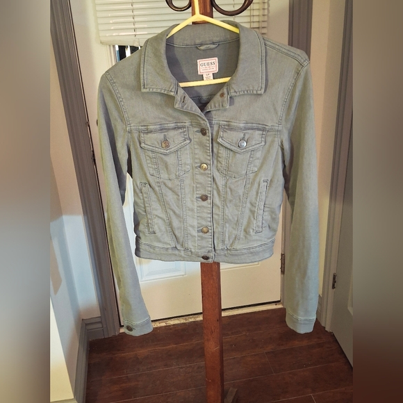 Guess Jackets & Blazers - GUESS Women's Distressed Ladies Army Green Small Denim Jacket -   Never Worn